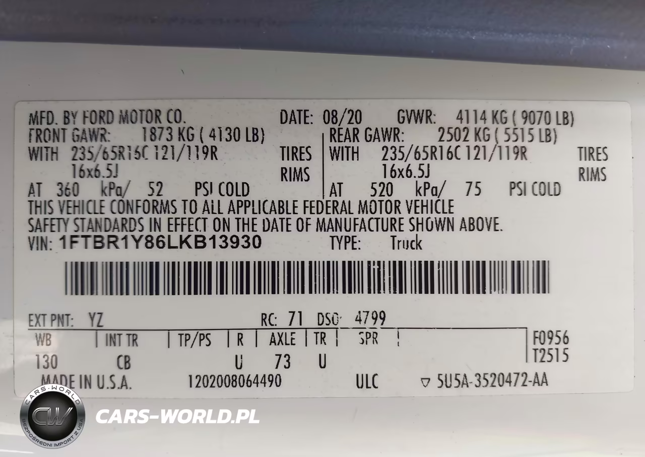 2020 Ford Transit-250 VIN:1FTBR1Y86LKB13930 - 9