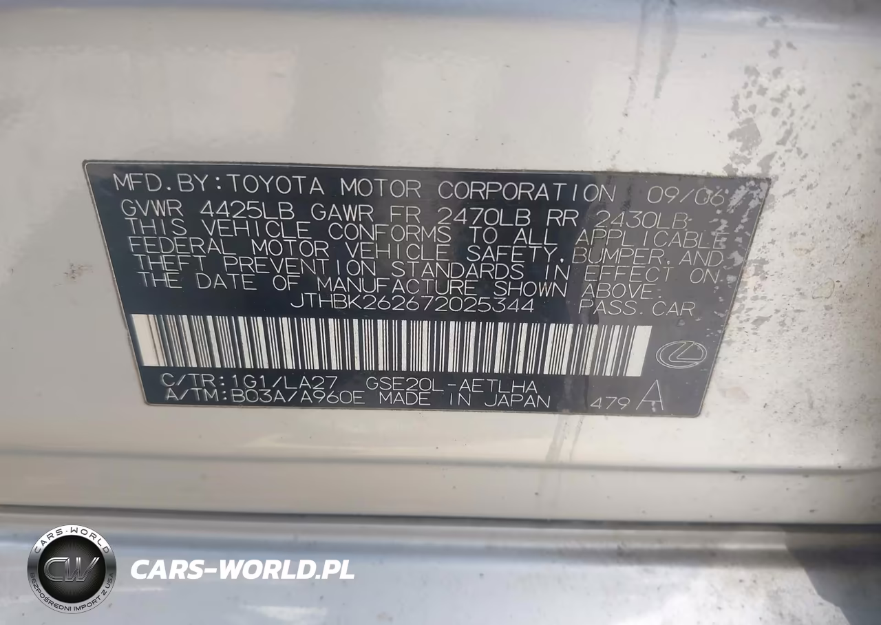 2007 Lexus Is 250 VIN:JTHBK262672025344 - 9