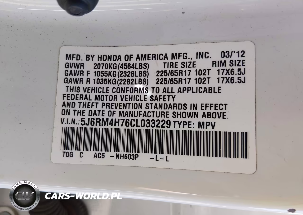 2012 Honda Cr-V Ex-L VIN:5J6RM4H76CL033229 - 9