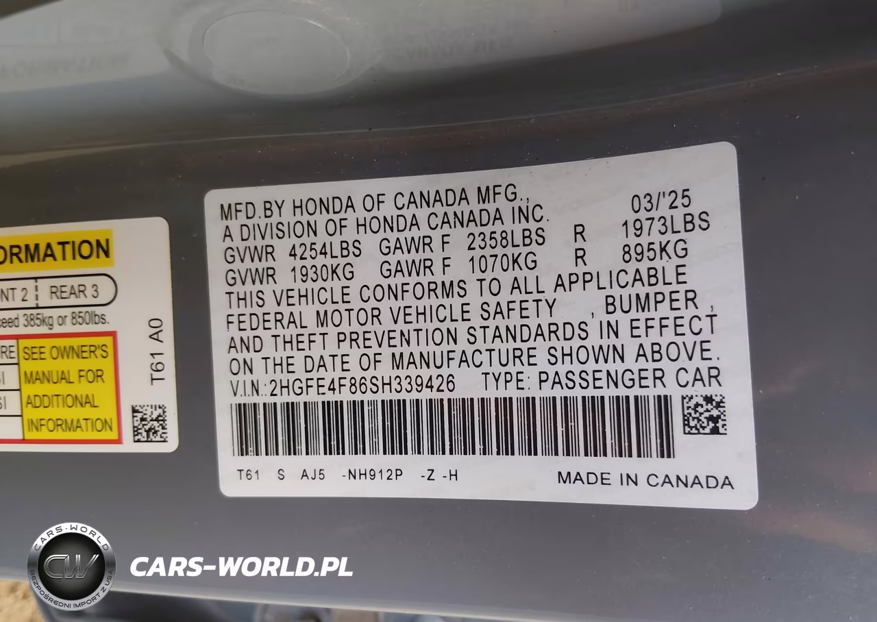 2025 Honda Civic Hybrid Sport-Sport Touring VIN:2HGFE4F86SH339426 - 9