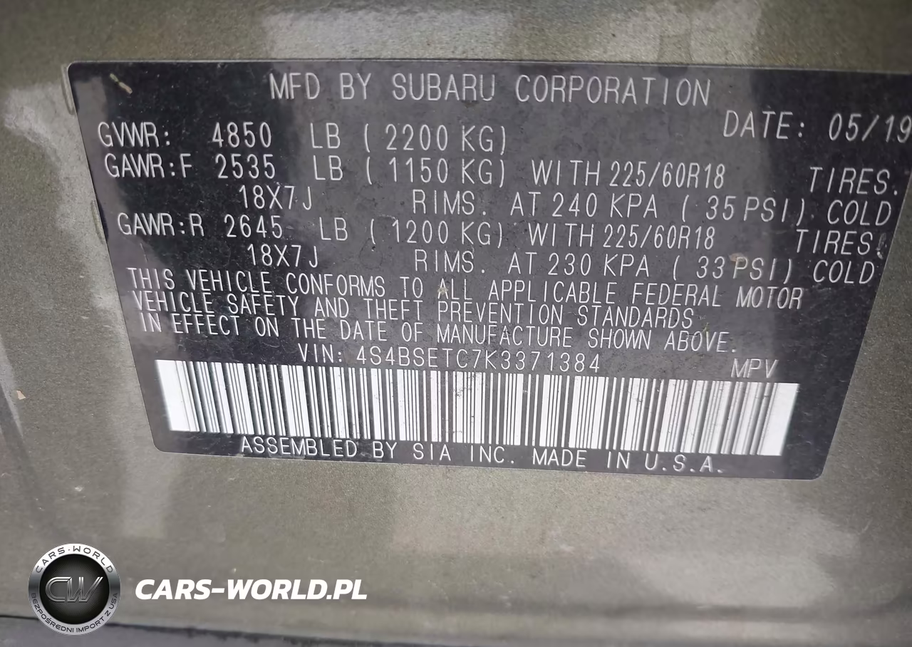 2019 Subaru Outback 3.6R Touring VIN:4S4BSETC7K3371384 - 9
