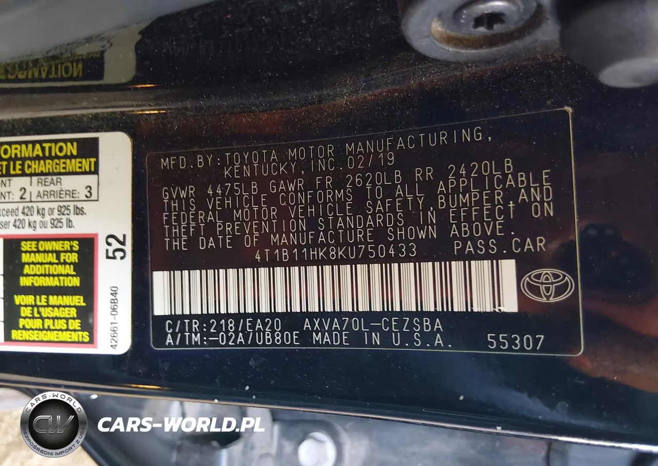 2019 Toyota Camry Se VIN:4T1B11HK8KU750433 - 9