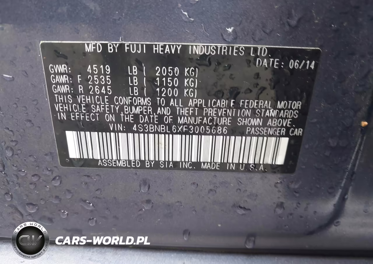 2015 Subaru Legacy 2.5I Limited VIN:4S3BNBL6XF3005686 - 9