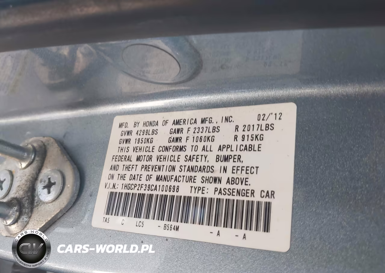 2012 Honda Accord Sdn Lx VIN:1HGCP2F39CA100698 - 9