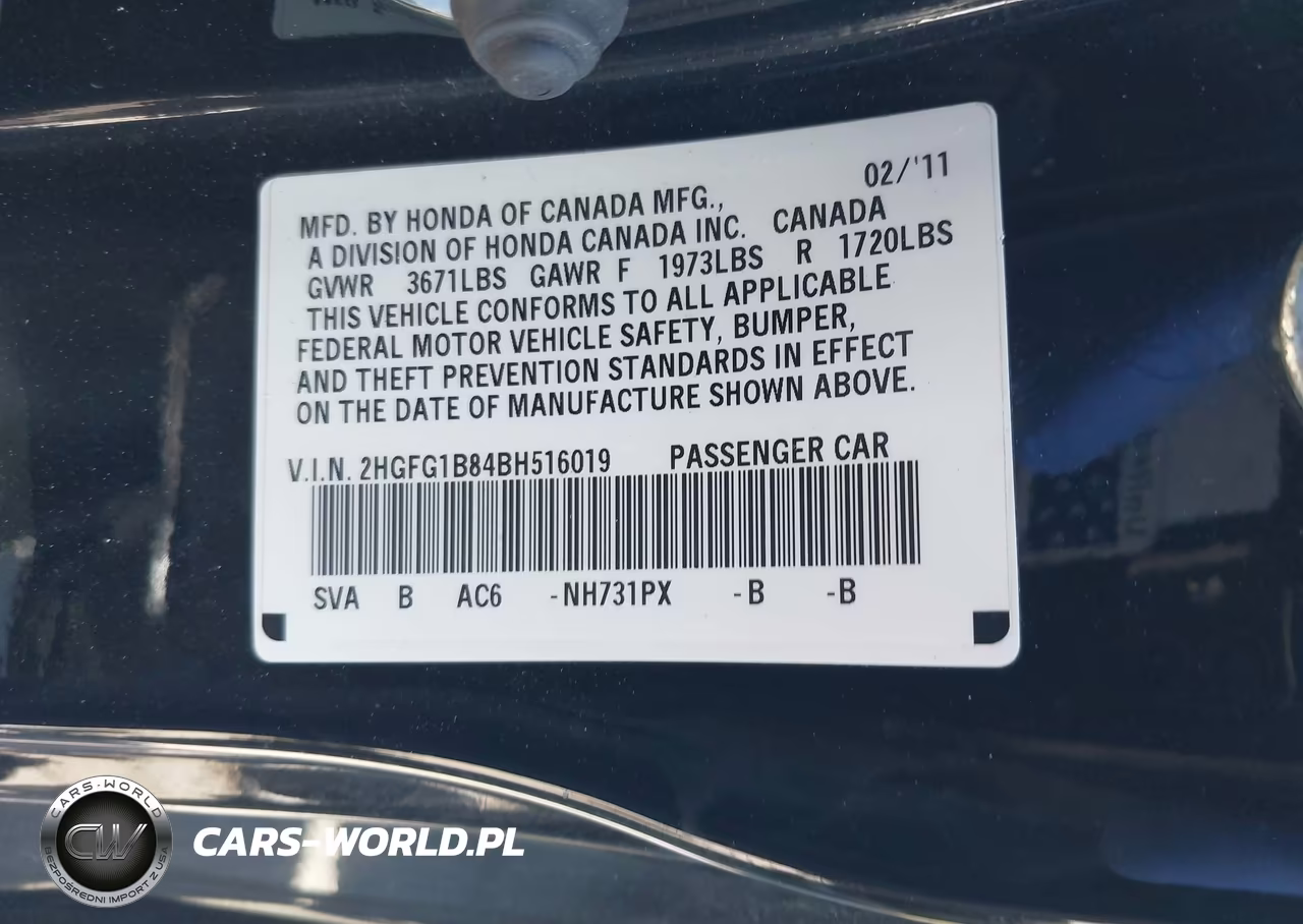 2011 Honda Civic Ex VIN:2HGFG1B84BH516019 - 9