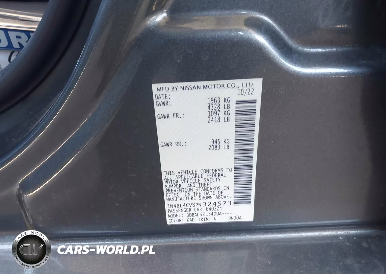 2023 Nissan Altima Sr Fwd VIN:1N4BL4CV8PN324573 - 9