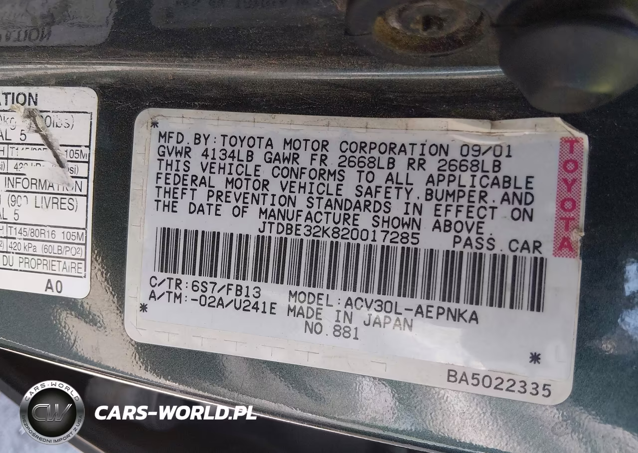 2002 Toyota Camry Le VIN:JTDBE32K820017285 - 9