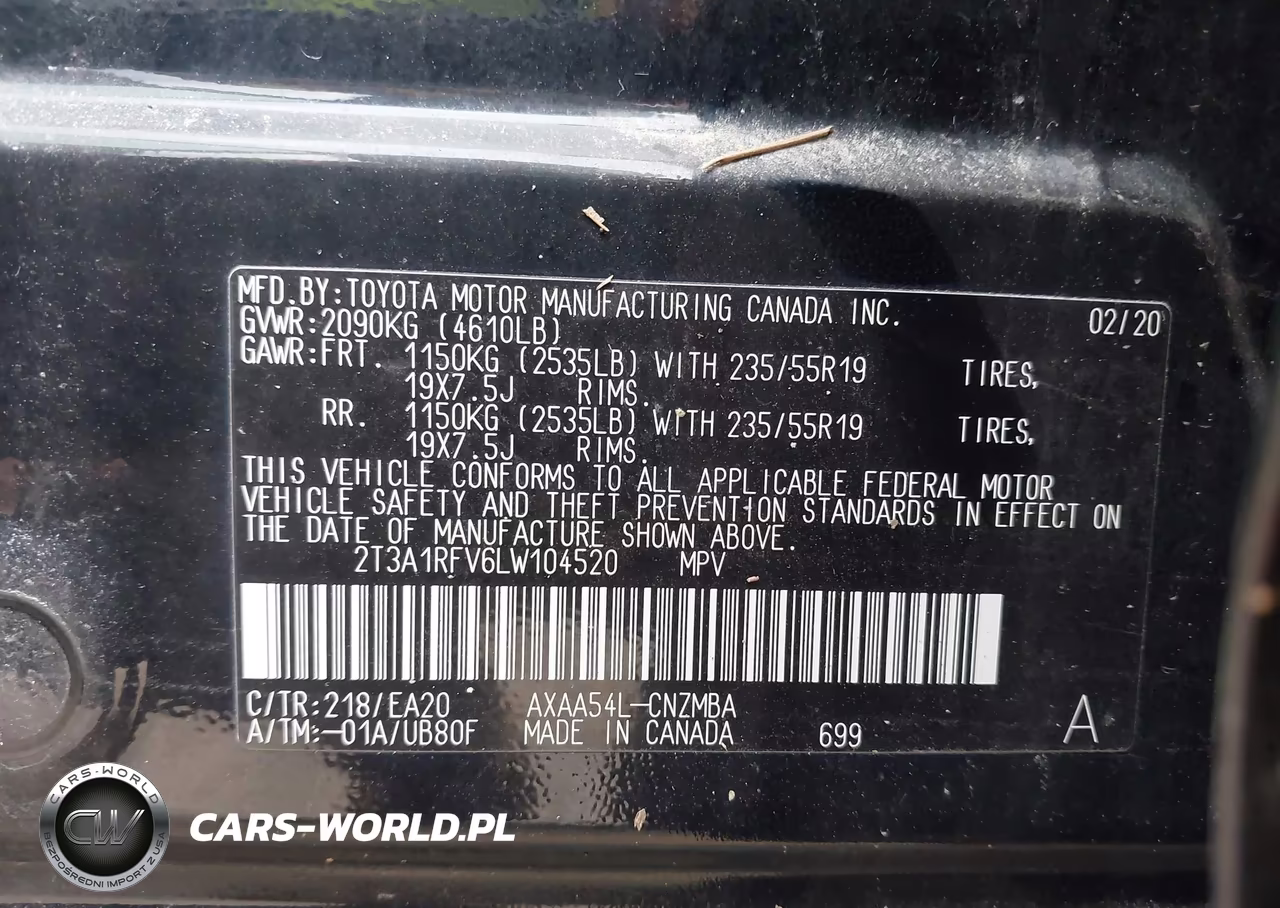 2020 Toyota Rav4 Xle Premium VIN:2T3A1RFV6LW104520 - 9