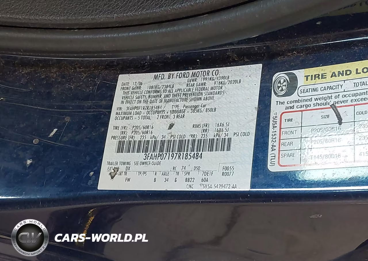 2007 Ford Fusion Se VIN:3FAHP07197R185484 - 9