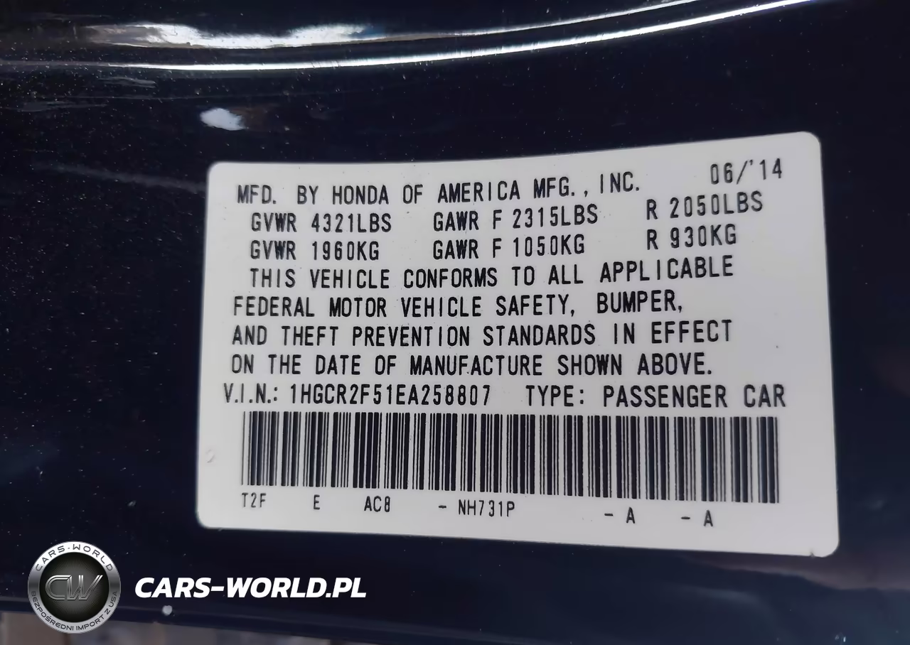 2014 Honda Accord Sport VIN:1HGCR2F51EA258807 - 9