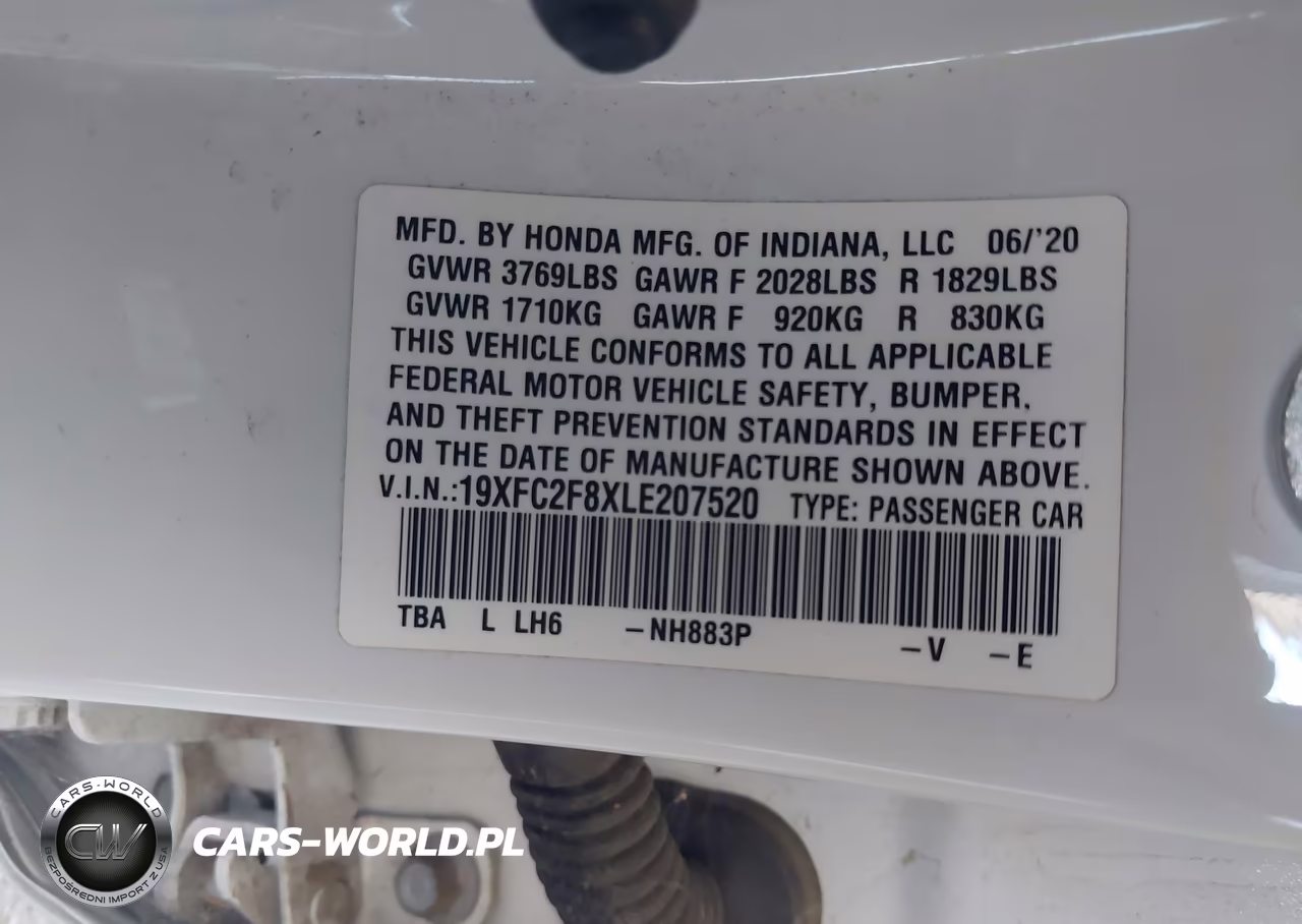 2020 Honda Civic Sport VIN:19XFC2F8XLE207520 - 9