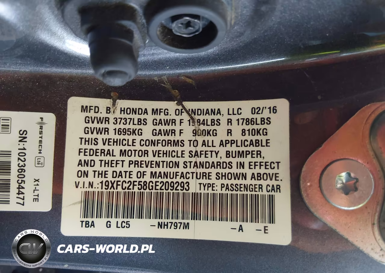 2016 Honda Civic Lx VIN:19XFC2F58GE209293 - 9