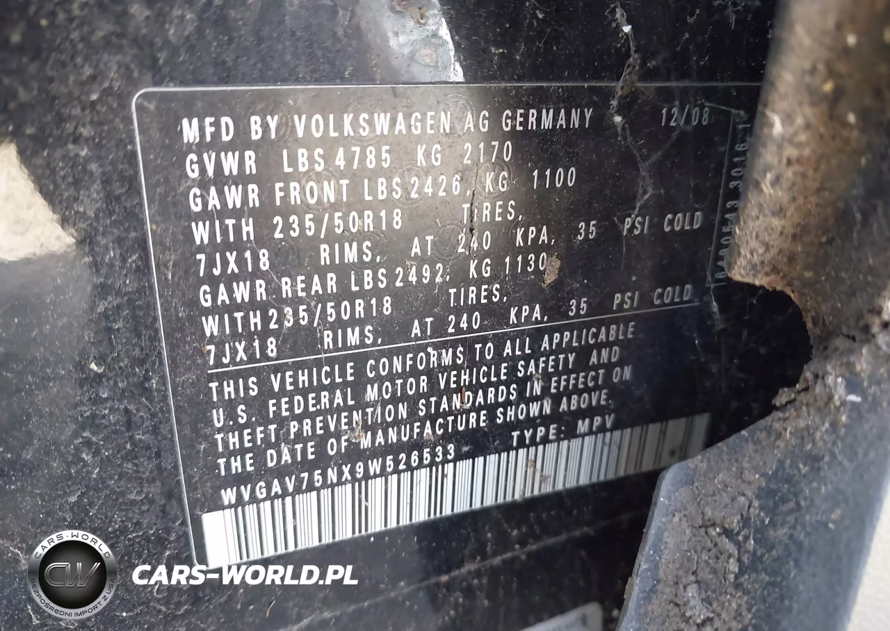 2009 Volkswagen Tiguan Se VIN:WVGAV75NX9W526533 - 9