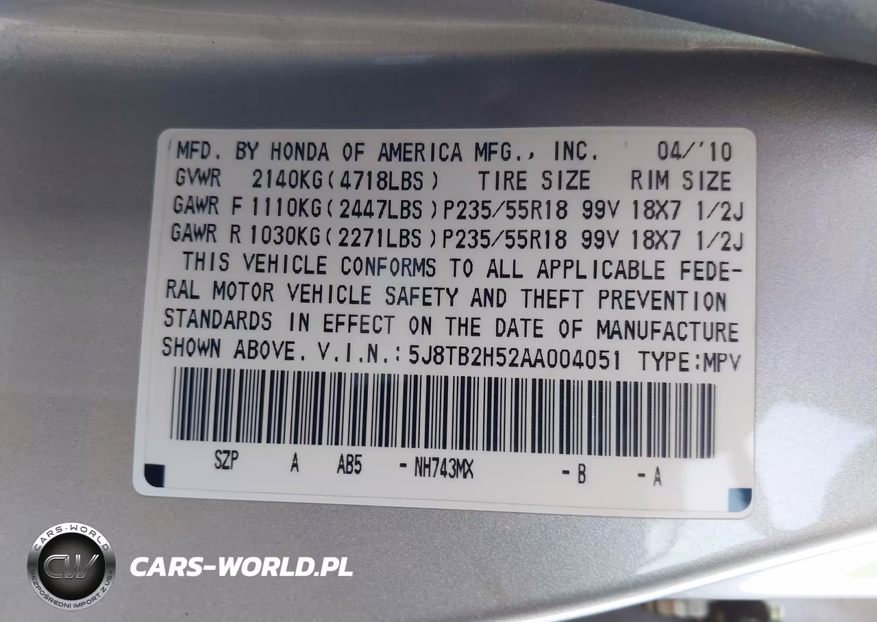 2010 Acura Rdx VIN:5J8TB2H52AA004051 - 9