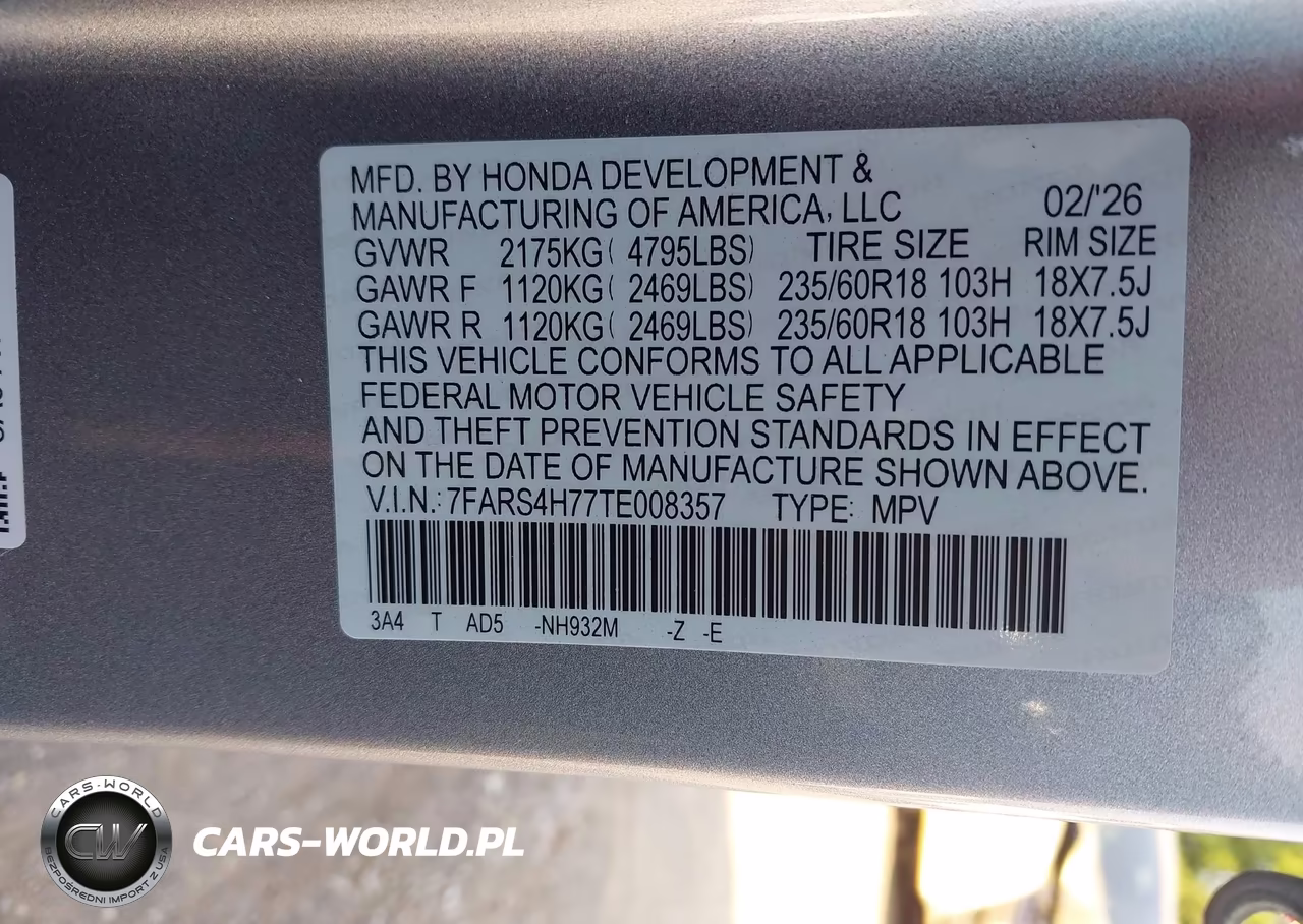 2026 Honda Cr-V Ex-L Awd VIN:7FARS4H77TE008357 - 9