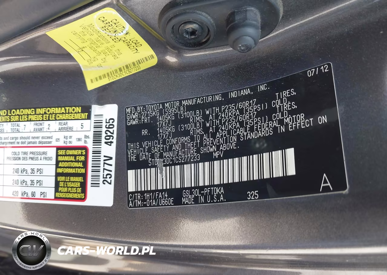 2012 Toyota Sienna Base V6 7 Passenger VIN:5TDZK3DC1CS277233 - 9