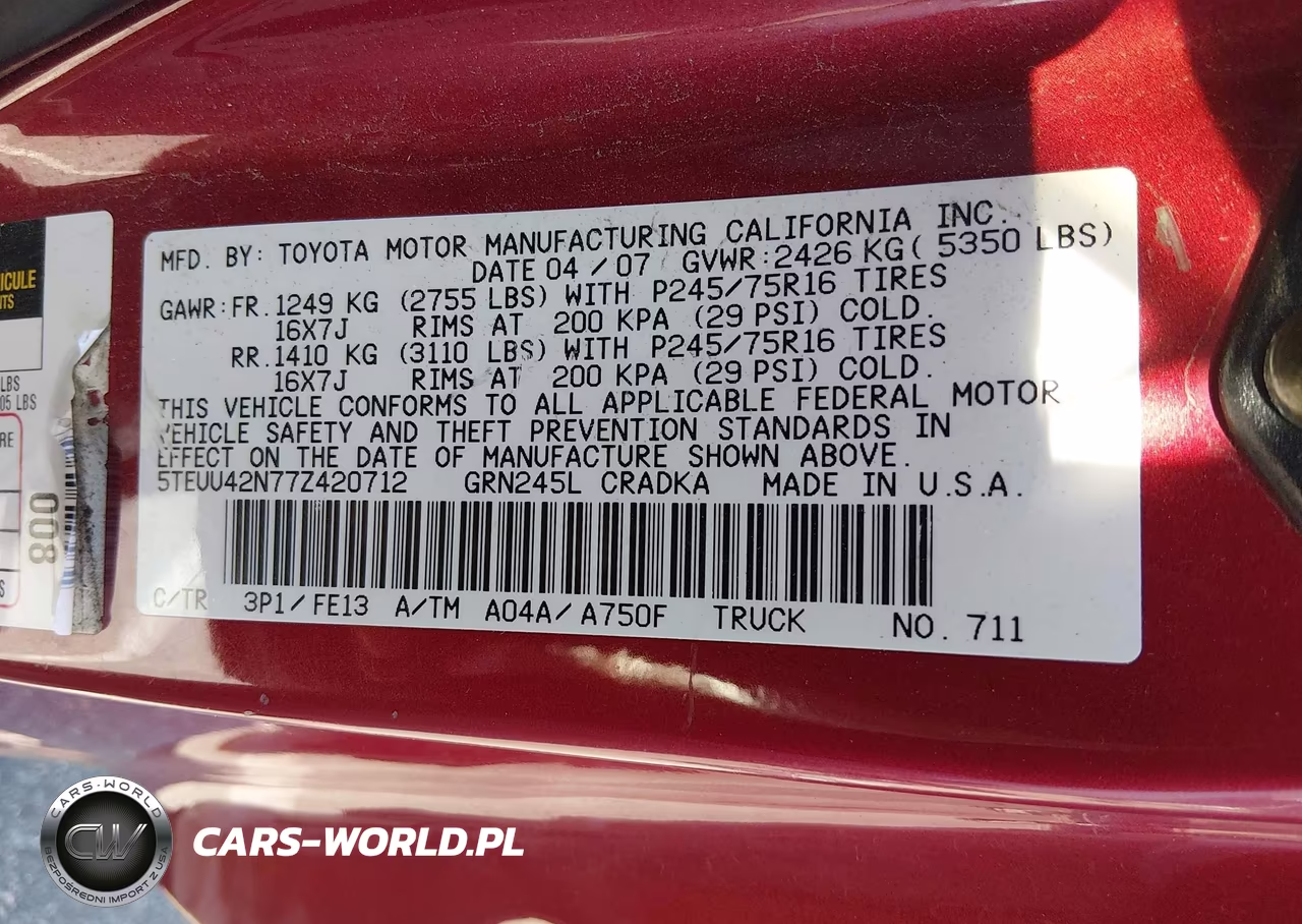 2007 Toyota Tacoma Base V6 VIN:5TEUU42N77Z420712 - 9