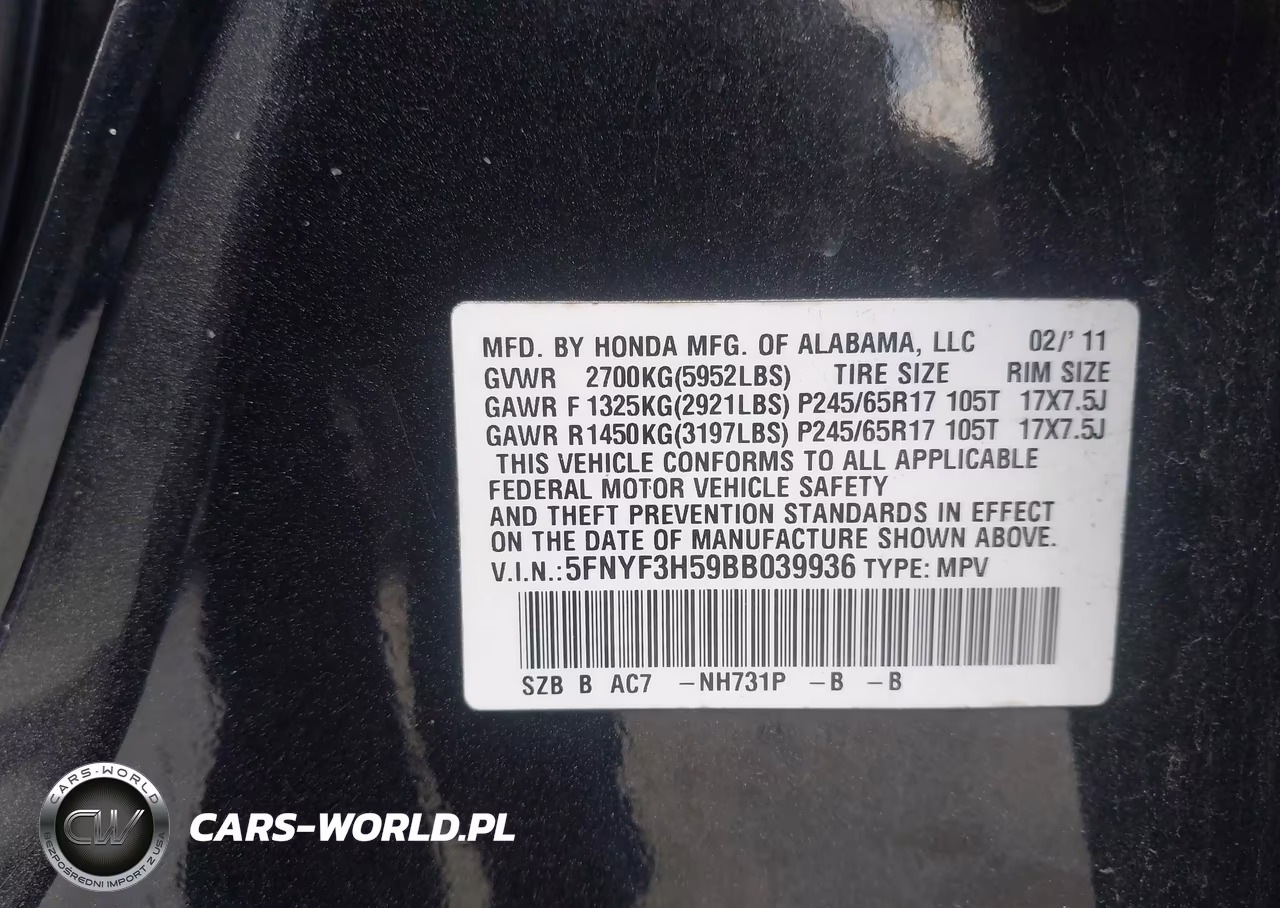 2011 Honda Pilot Ex-L VIN:5FNYF3H59BB039936 - 9