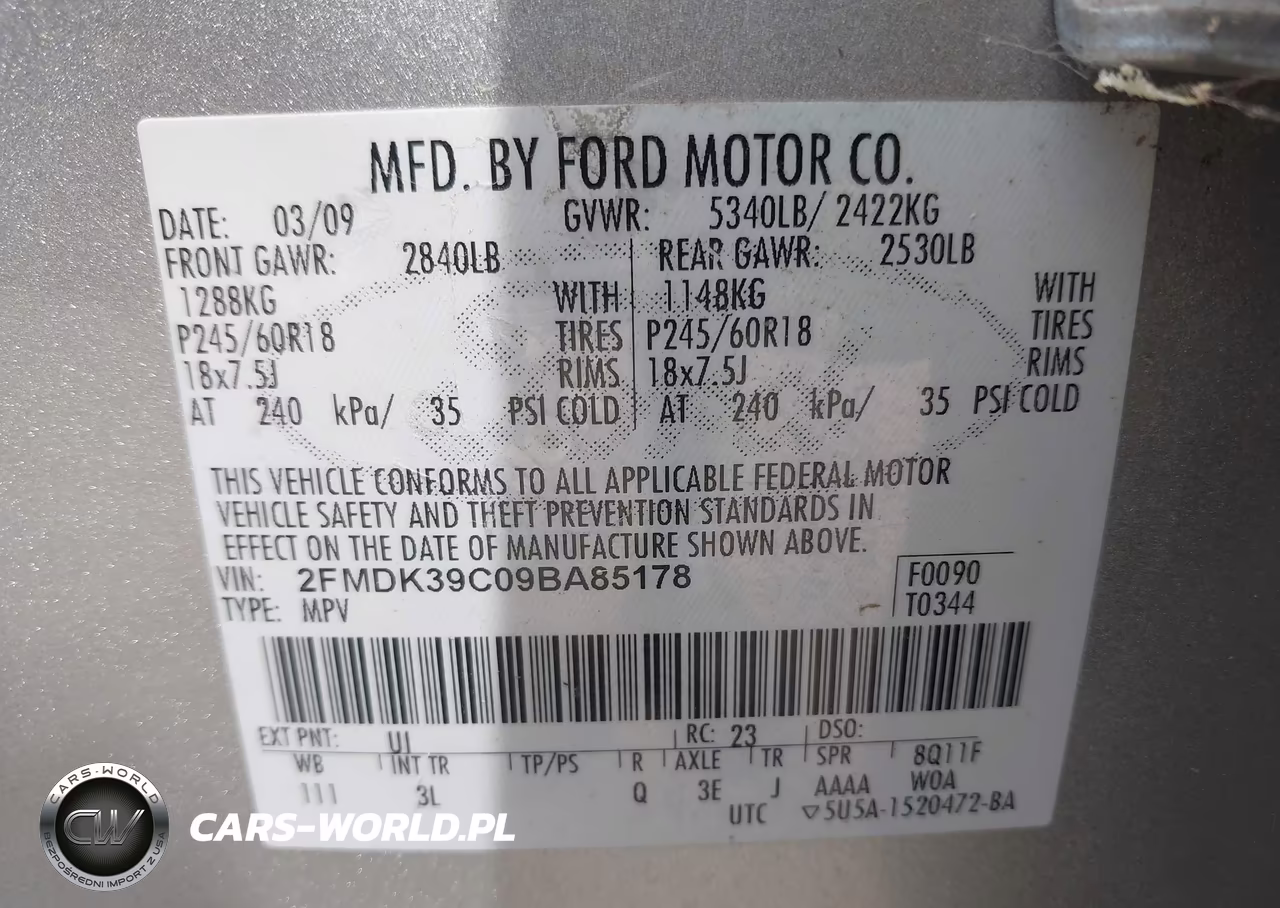 2009 Ford Edge Limited VIN:2FMDK39C09BA85178 - 9