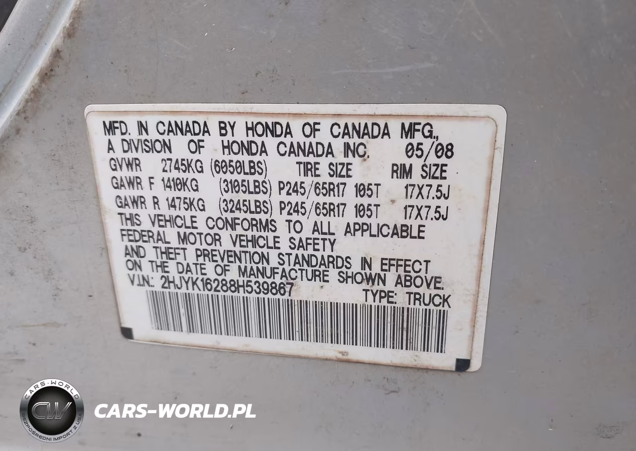 2008 Honda Ridgeline Rt VIN:2HJYK16288H539867 - 9