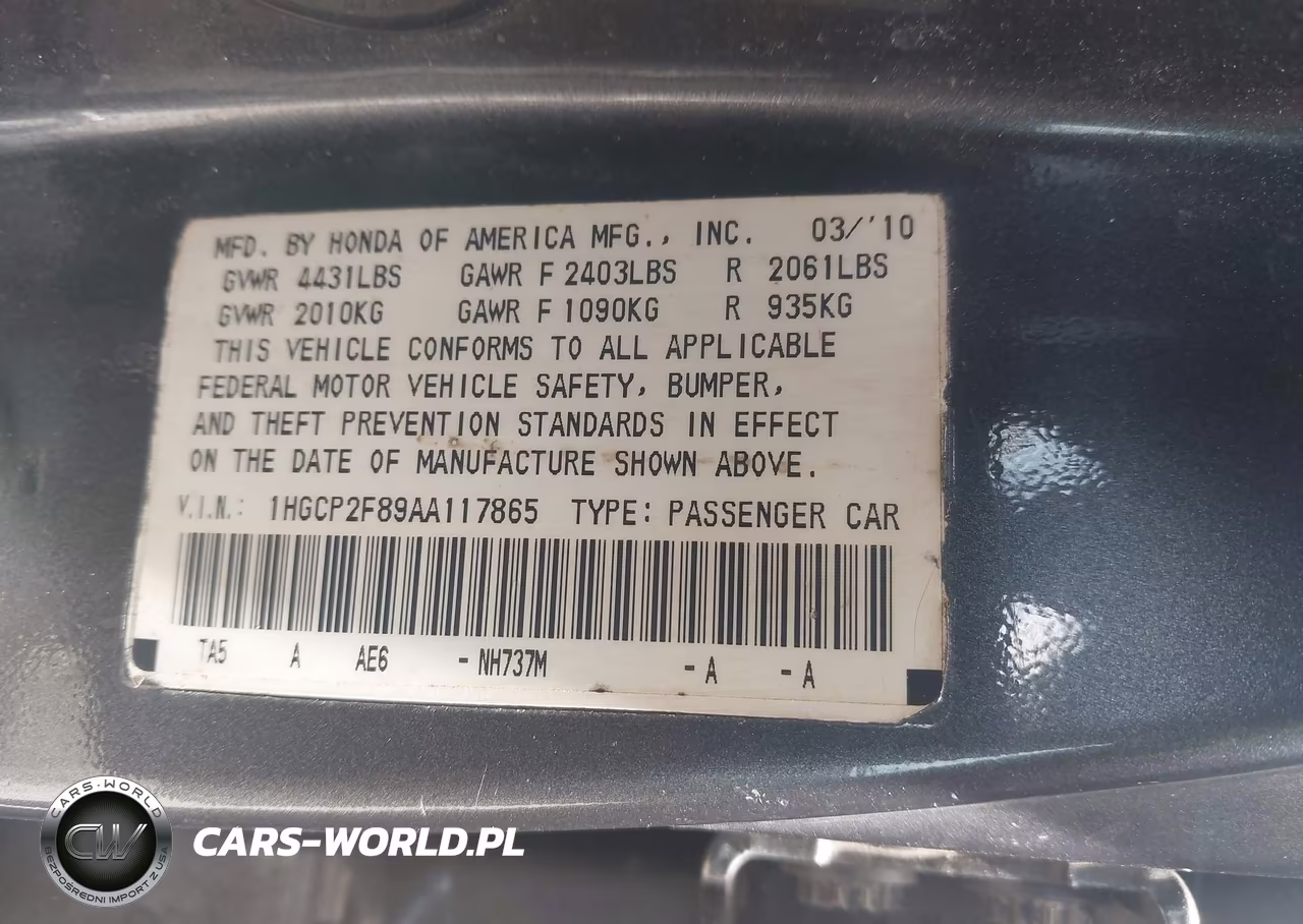 2010 Honda Accord 2.4 Ex-L VIN:1HGCP2F89AA117865 - 9