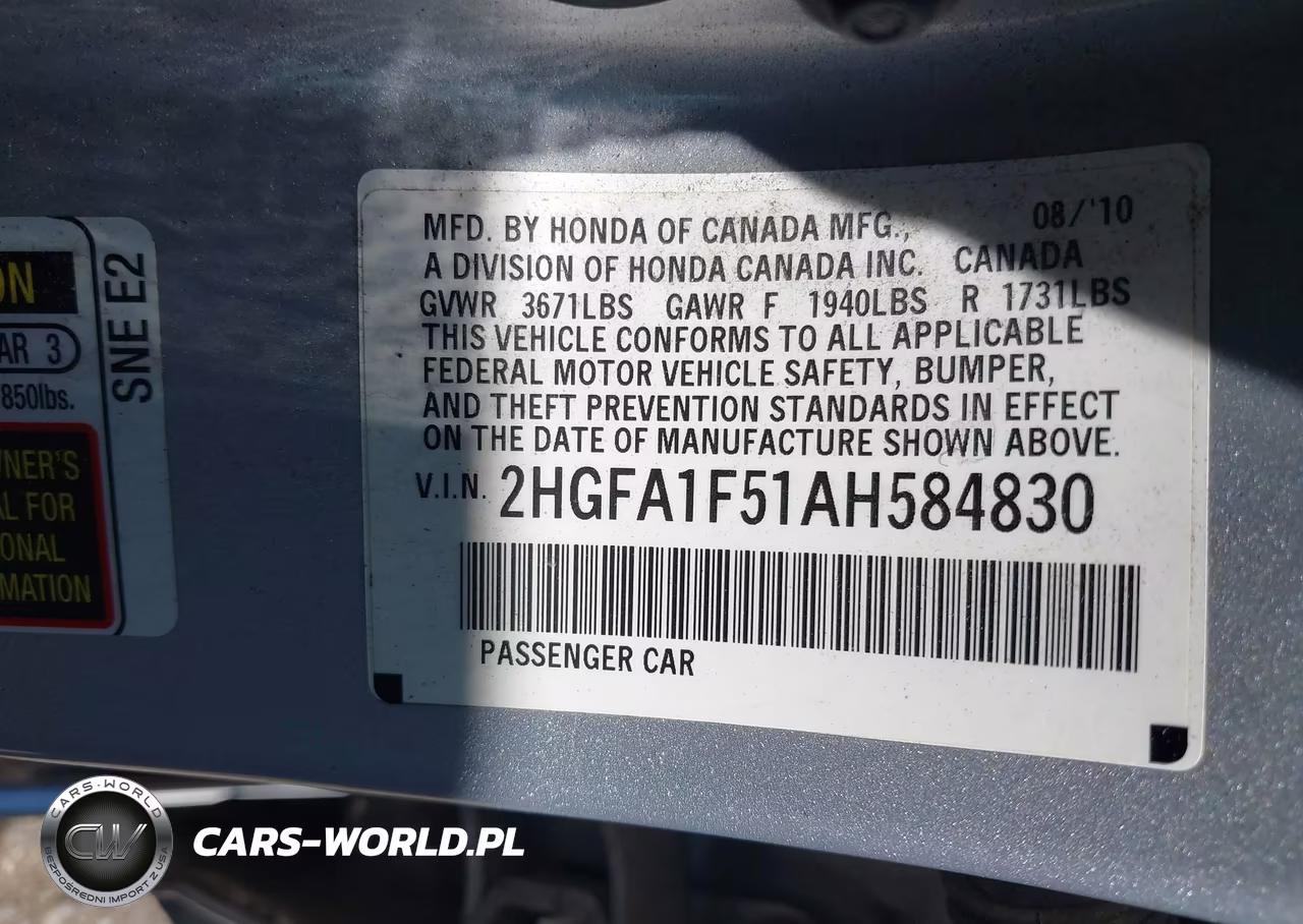 2010 Honda Civic Lx VIN:2HGFA1F51AH584830 - 9