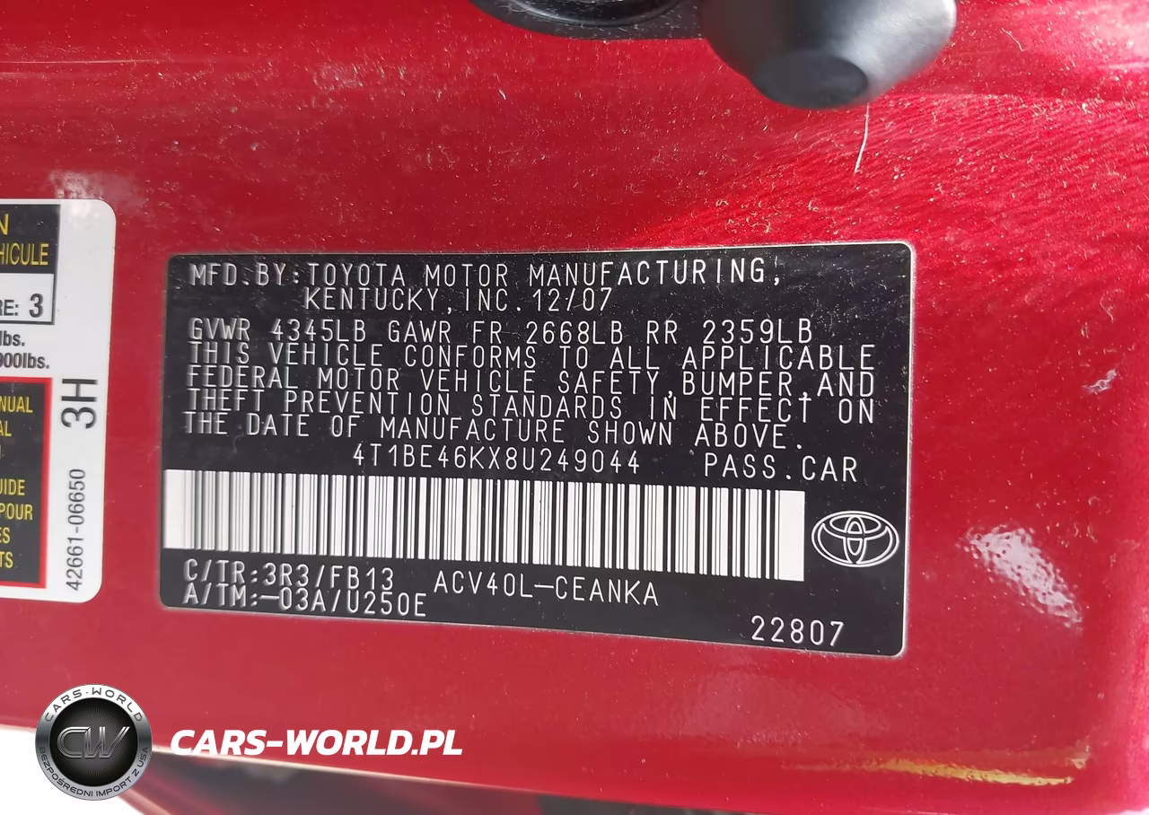 2008 Toyota Camry Le VIN:4T1BE46KX8U249044 - 9
