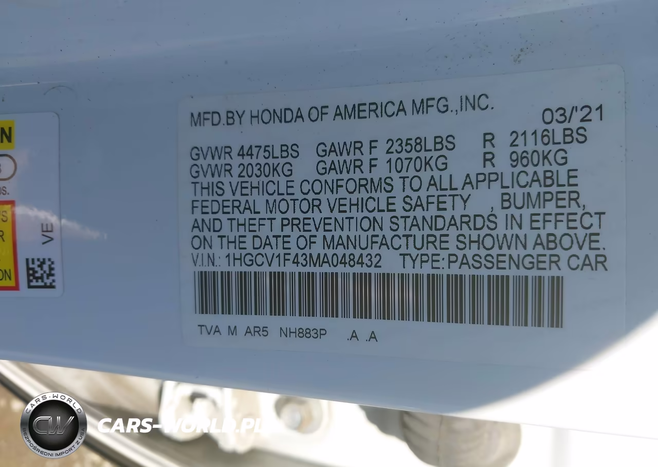 2021 Honda Accord Sport Special Edition VIN:1HGCV1F43MA048432 - 9