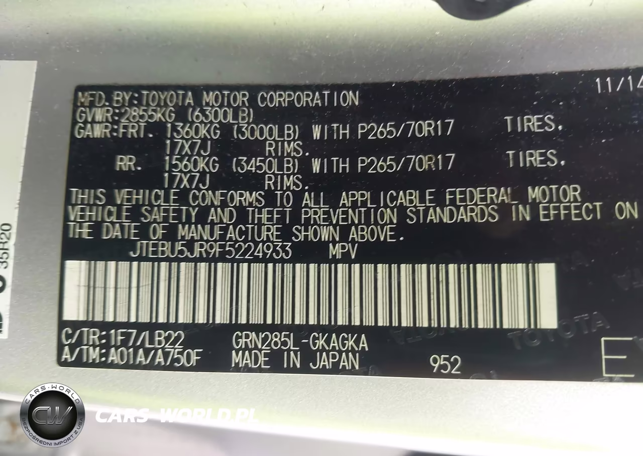 2015 Toyota 4Runner Sr5 Premium VIN:JTEBU5JR9F5224933 - 9