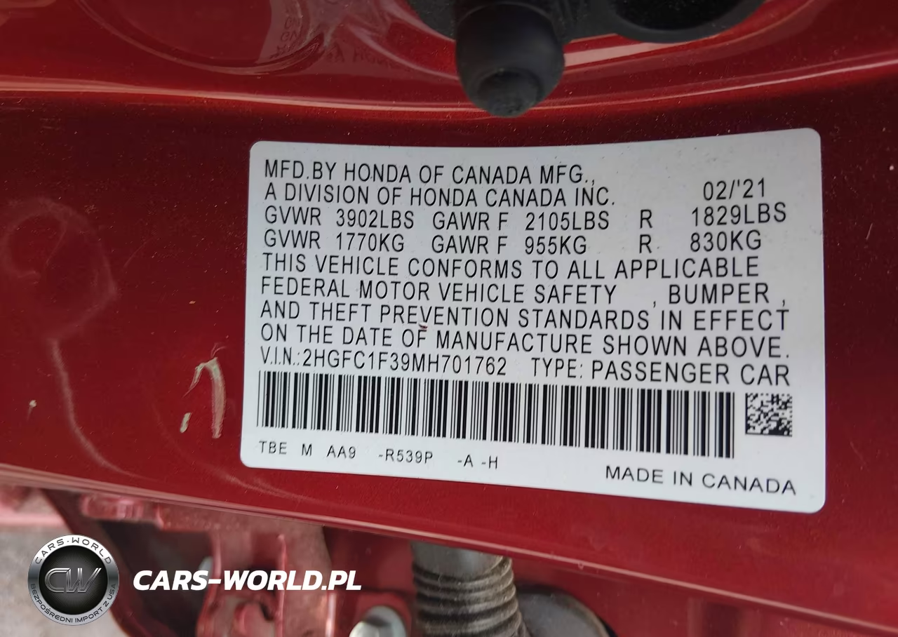2021 Honda Civic Ex VIN:2HGFC1F39MH701762 - 9
