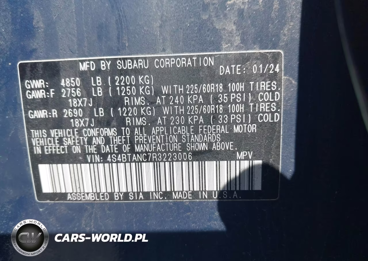 2024 Subaru Outback Limited VIN:4S4BTANC7R3223006 - 9