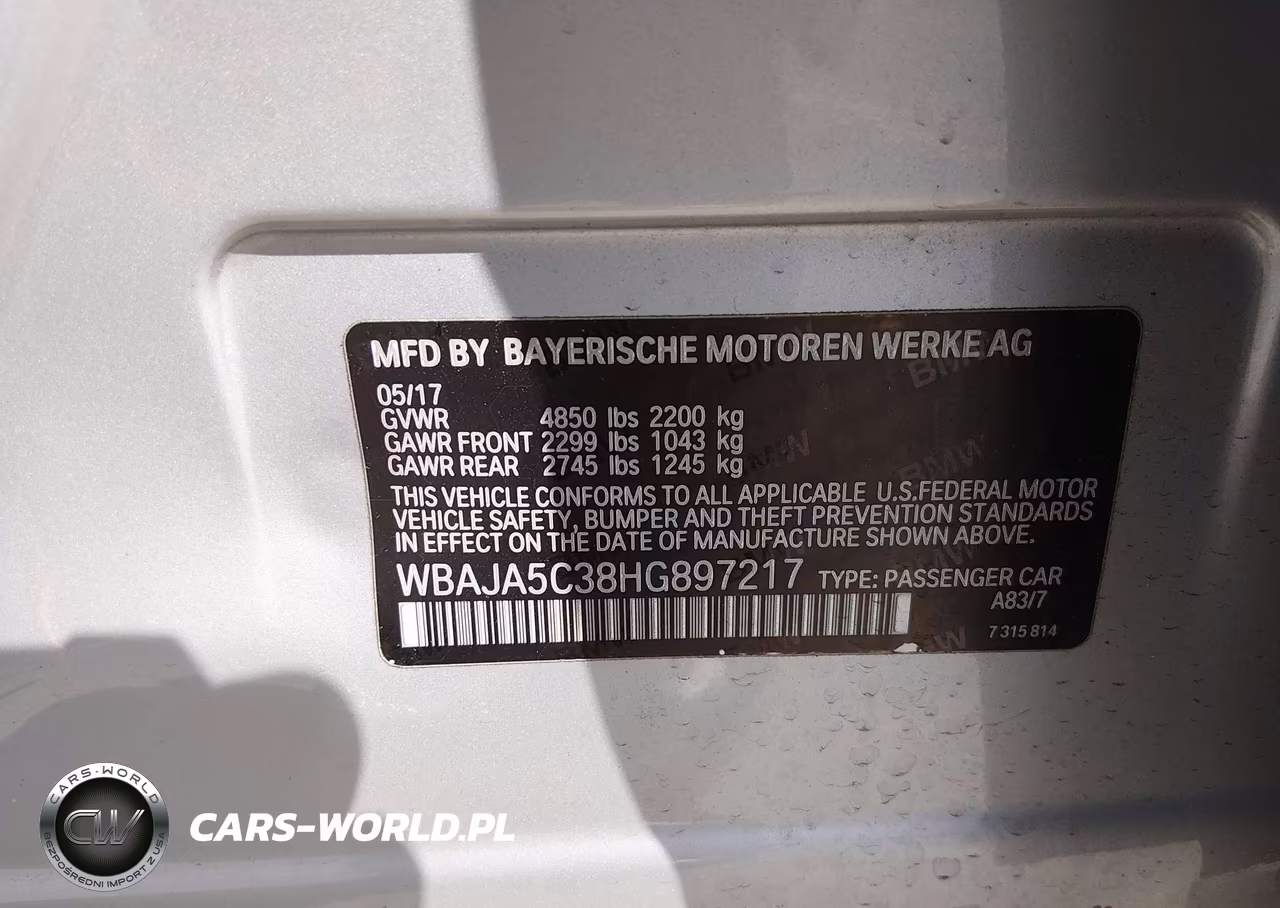 2017 BMW 530I VIN:WBAJA5C38HG897217 - 9