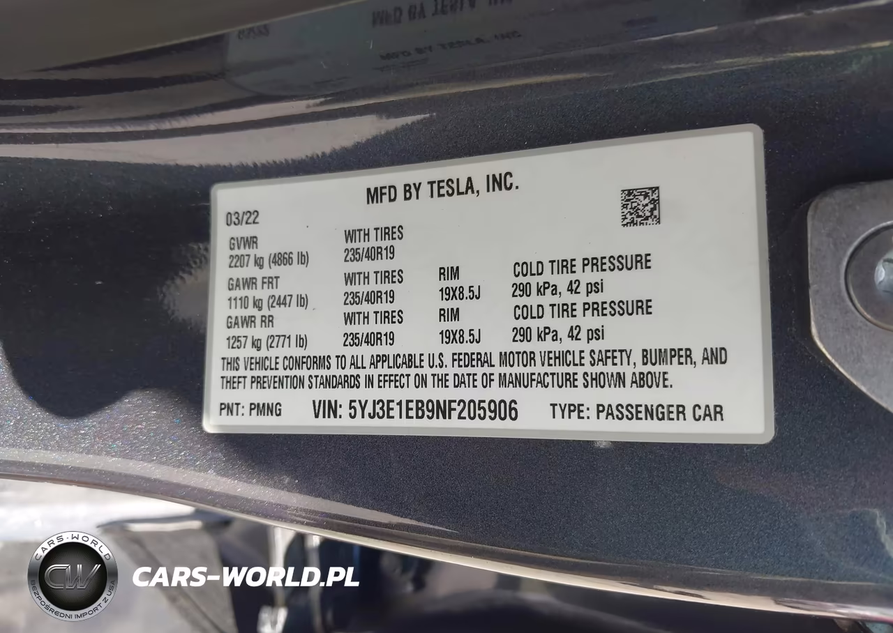 2022 Tesla Model 3 Long Range Dual Motor All-Wheel Drive VIN:5YJ3E1EB9NF205906 - 9