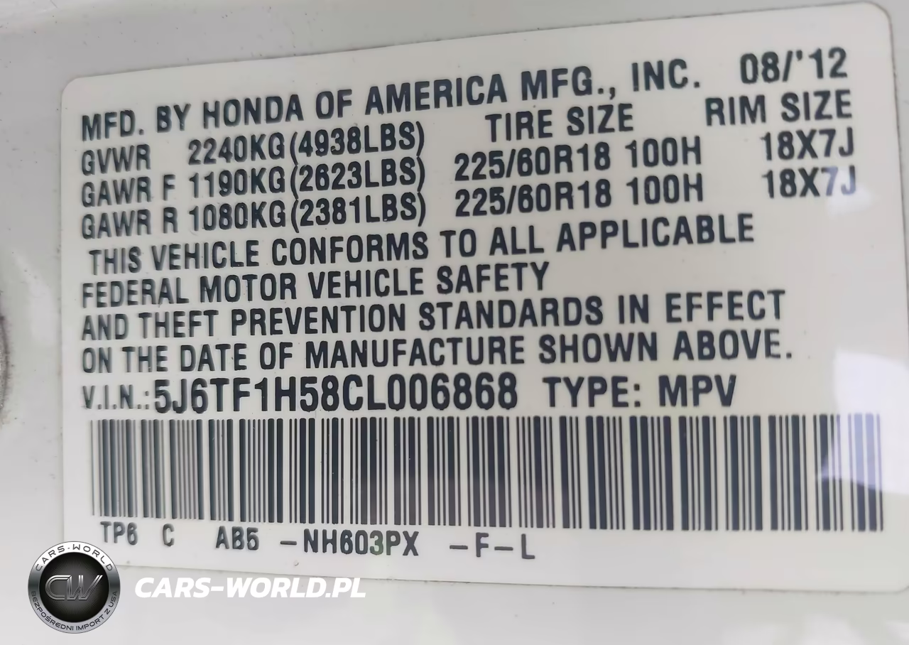 2012 Honda Crosstour Ex-L VIN:5J6TF1H58CL006868 - 9