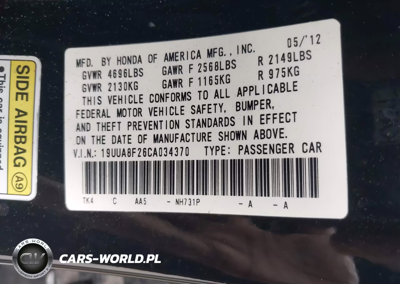 2012 Acura Tl 3.5 VIN:19UUA8F26CA034370 - 9