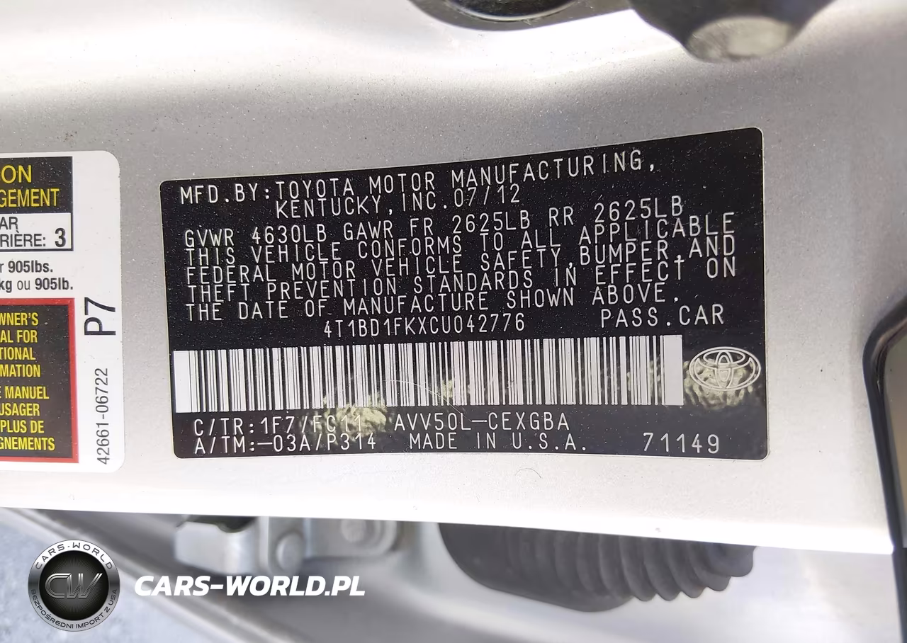 2012 Toyota Camry Hybrid Xle VIN:4T1BD1FKXCU042776 - 9
