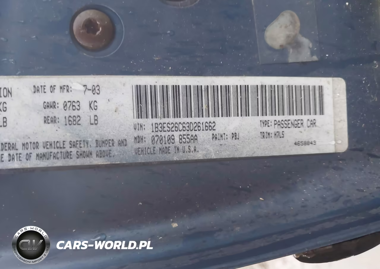 2003 Dodge Neon Se VIN:1B3ES26C63D261662 - 9