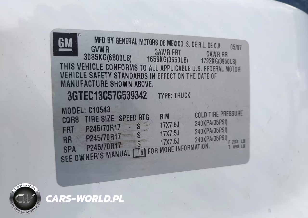 2007 GMC Sierra 1500 Work Truck VIN:3GTEC13C57G539342 - 9