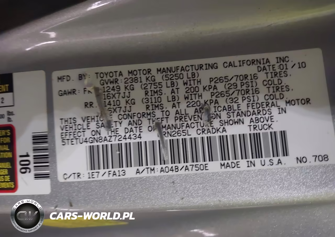 2010 Toyota Tacoma Prerunner V6 VIN:5TETU4GN8AZ724434 - 9