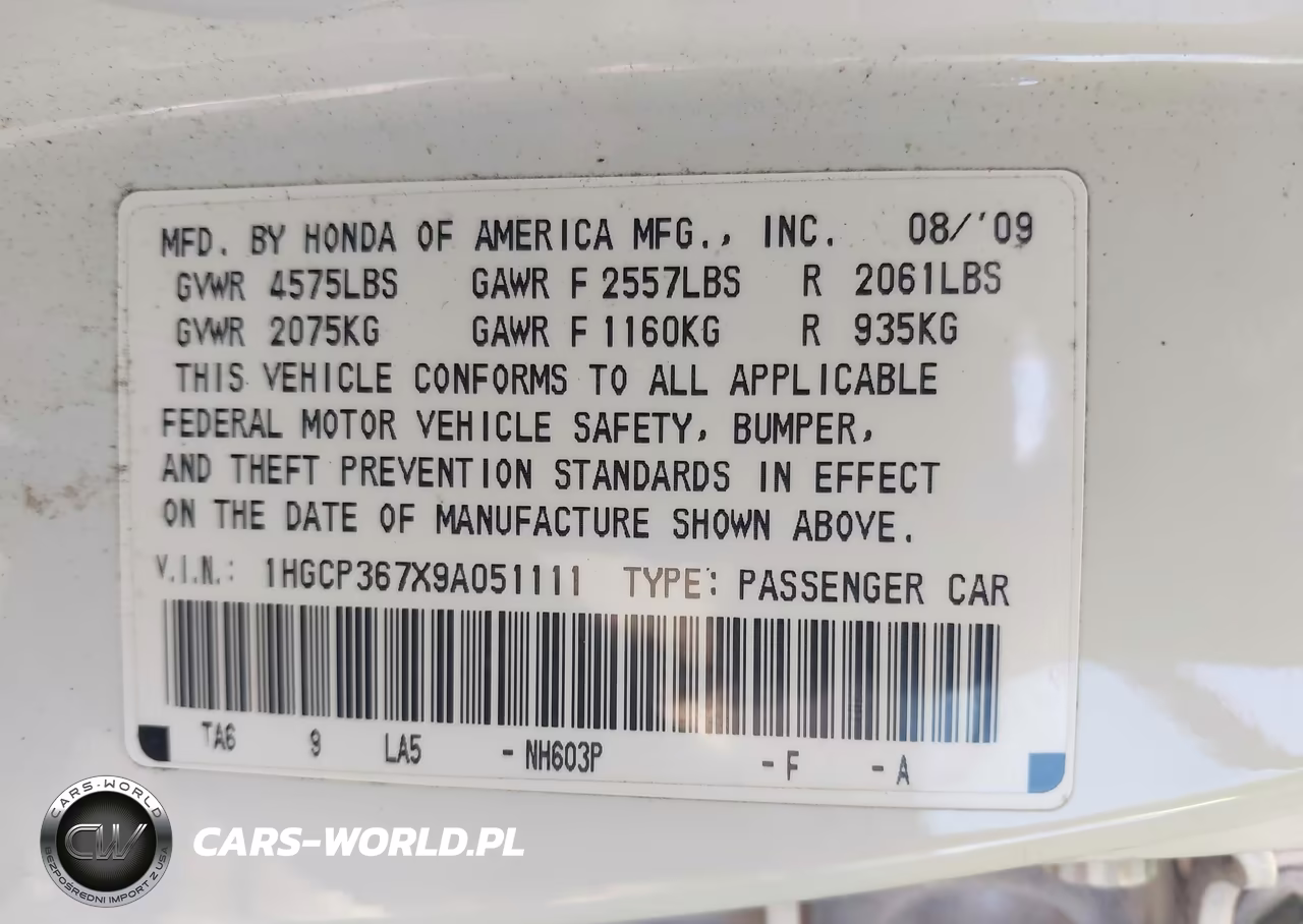 2009 Honda Accord 3.5 Ex VIN:1HGCP367X9A051111 - 9