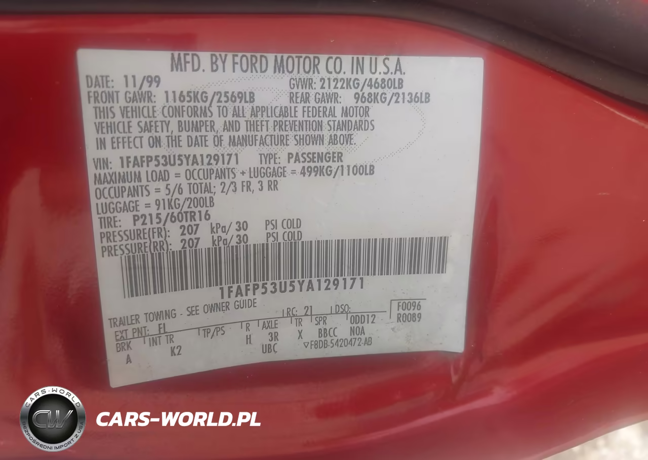 2000 Ford Taurus Se VIN:1FAFP53U5YA129171 - 9