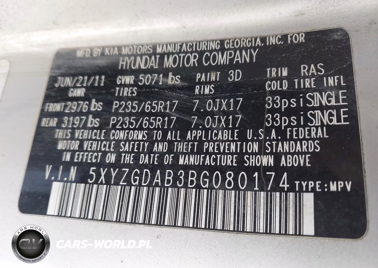 2011 Hyundai Santa Fe Gls VIN:5XYZGDAB3BG080174 - 9