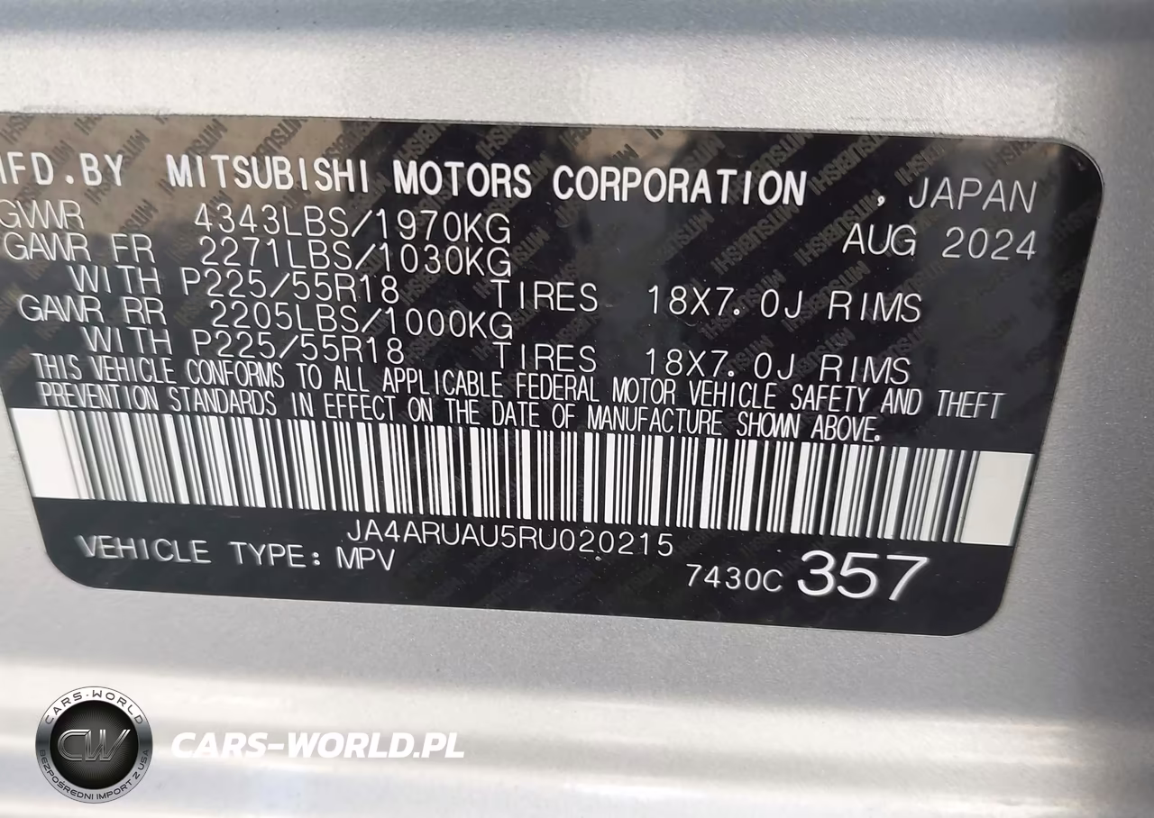 2024 Mitsubishi Outlander Sport 2.0 Es Awc-2.0 Le Awc-2.0 Ralliart Awc-2.0 S Awc-2.0 Se Awc-2.0 Trail Edition Awc VIN:JA4ARUAU5RU020215 - 9