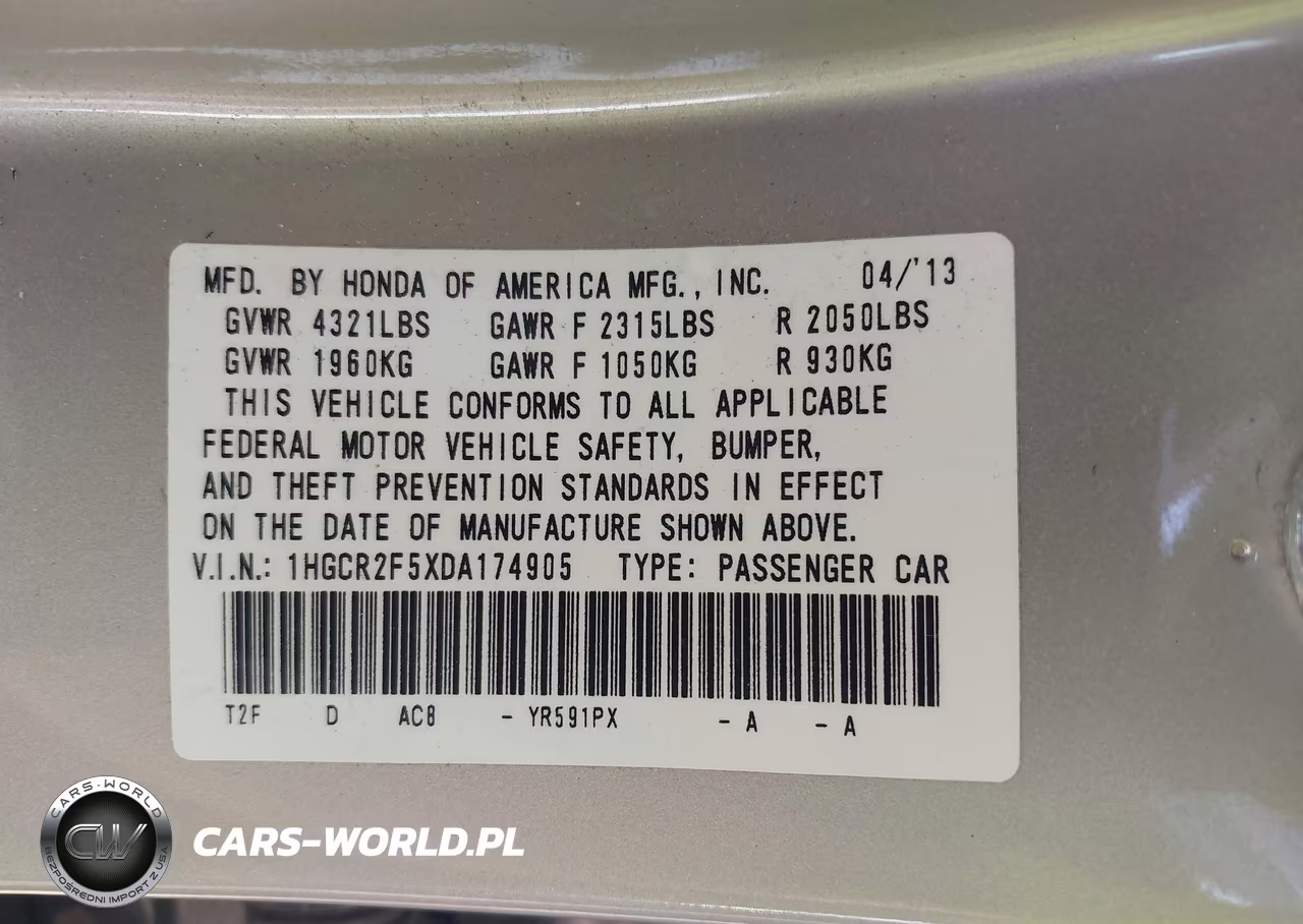 2013 Honda Accord Sport VIN:1HGCR2F5XDA174905 - 9