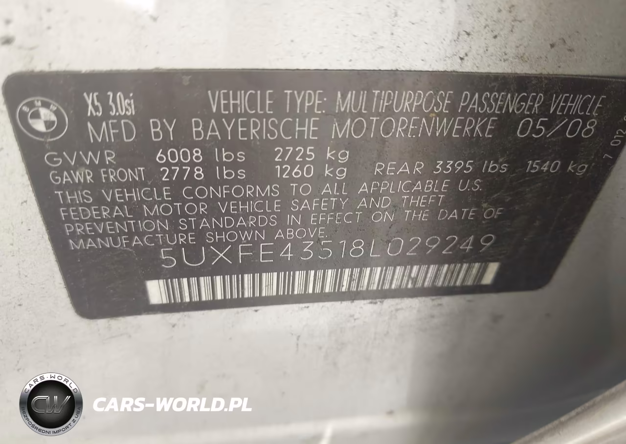 2008 BMW X5 3.0Si VIN:5UXFE43518L029249 - 9