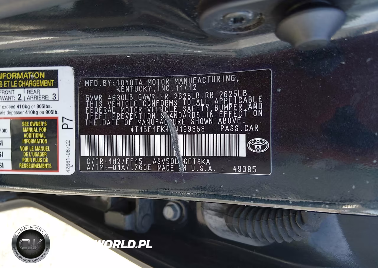 2012 Toyota Camry Se VIN:4T1BF1FK4CU199858 - 9