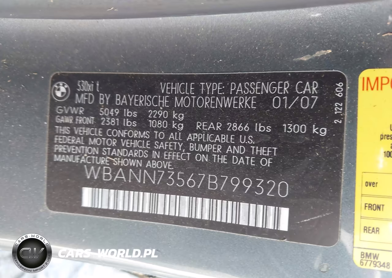 2007 BMW 530Xit VIN:WBANN73567B799320 - 9