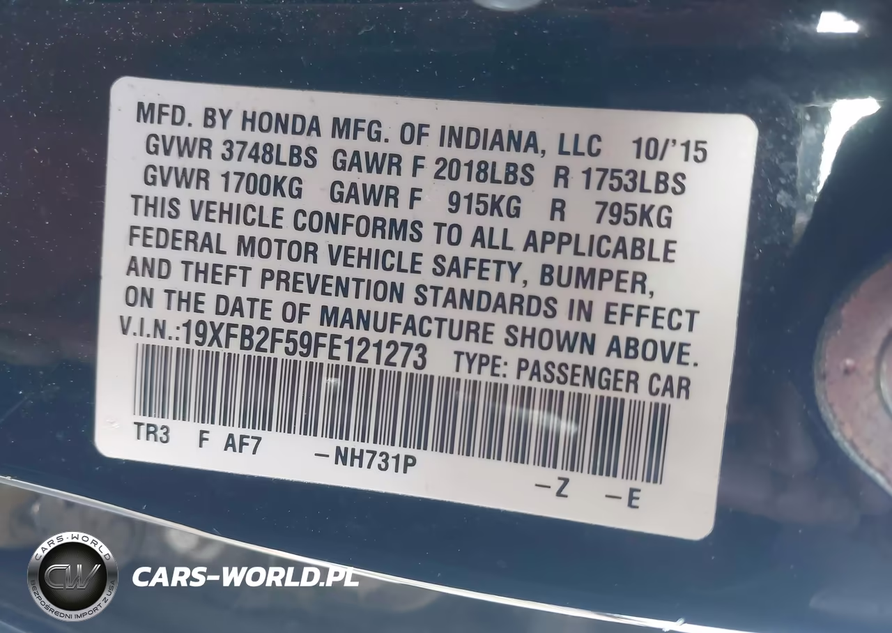 2015 Honda Civic Lx VIN:19XFB2F59FE121273 - 9