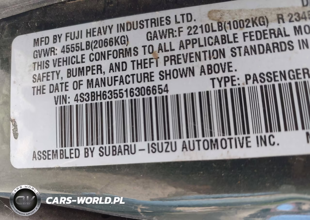 2001 Subaru Legacy L VIN:4S3BH635516306654 - 9