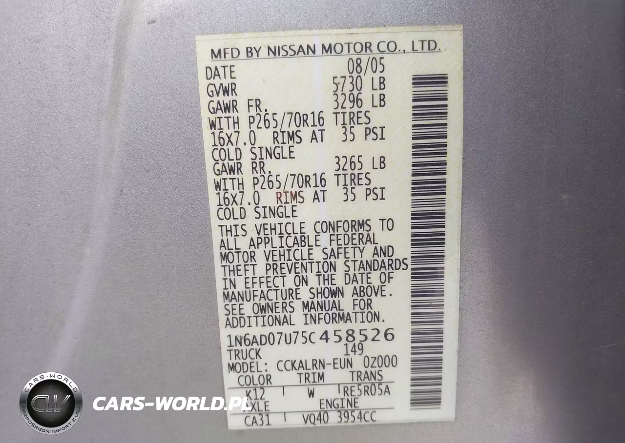 2005 Nissan Frontier Se VIN:1N6AD07U75C458526 - 9
